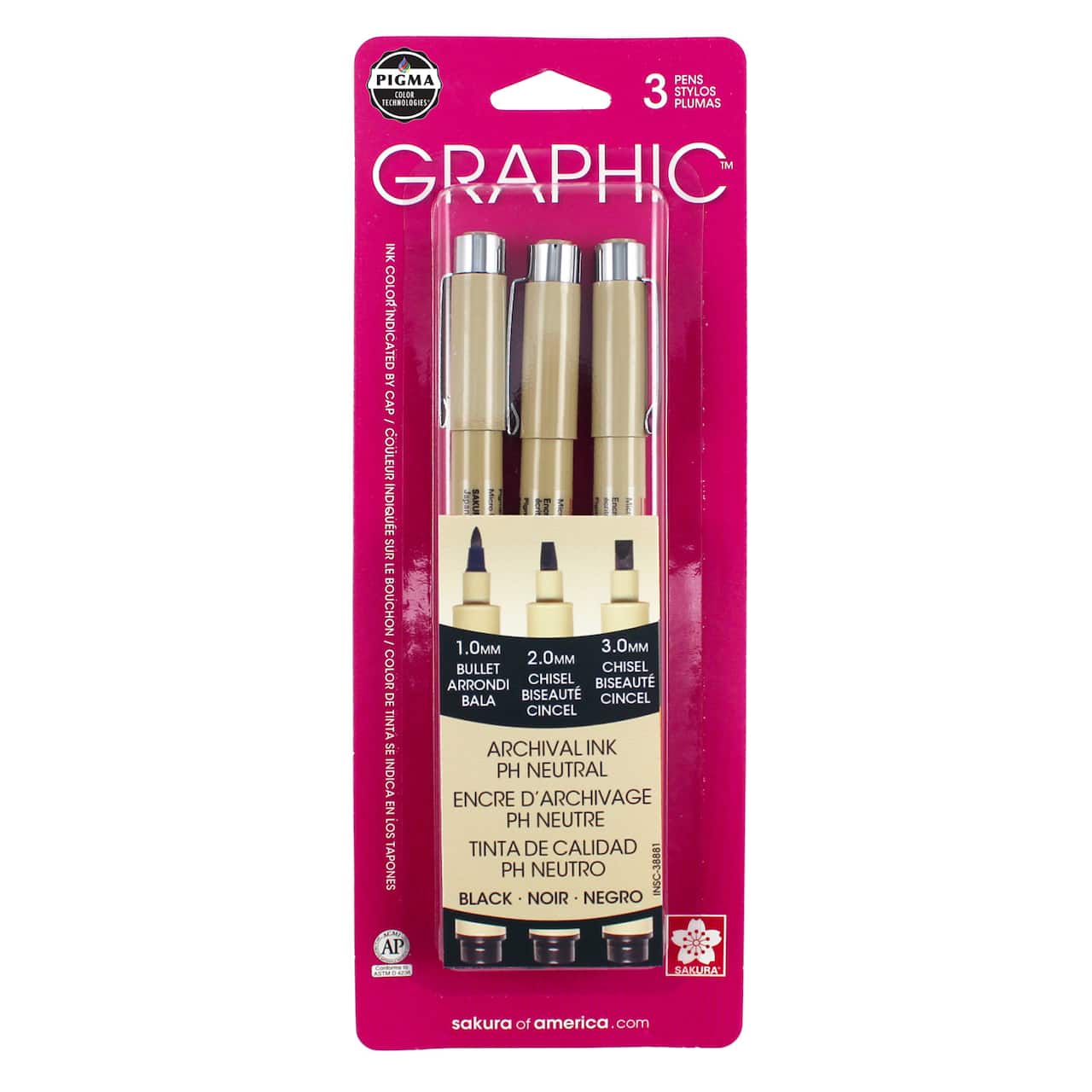 Sakura Pigma Graphic Pen Set, 3-Pens, Black
